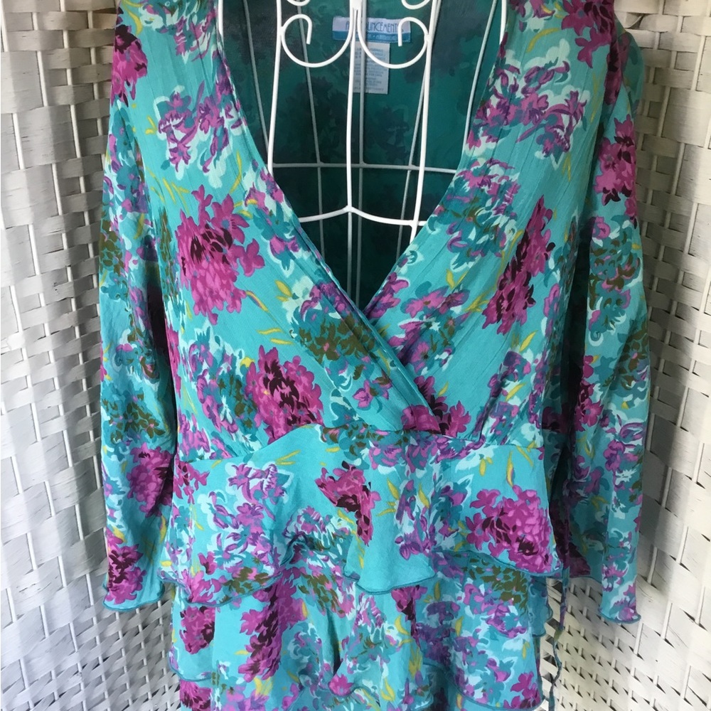 Announcements Blue and Purple Floral Ruffled Tiered Maternity Top Ruffle… - Picture 10 of 14
